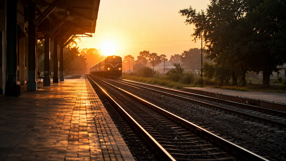 Pakistan Railways passenger train on track in Punjab