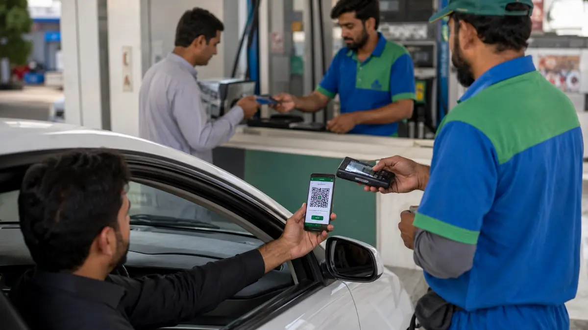 Explained: SBP Cuts Fuel Card Fees, Expands Raast QR Nationwide Fuel station card payment machine at a Pakistani petrol pump
